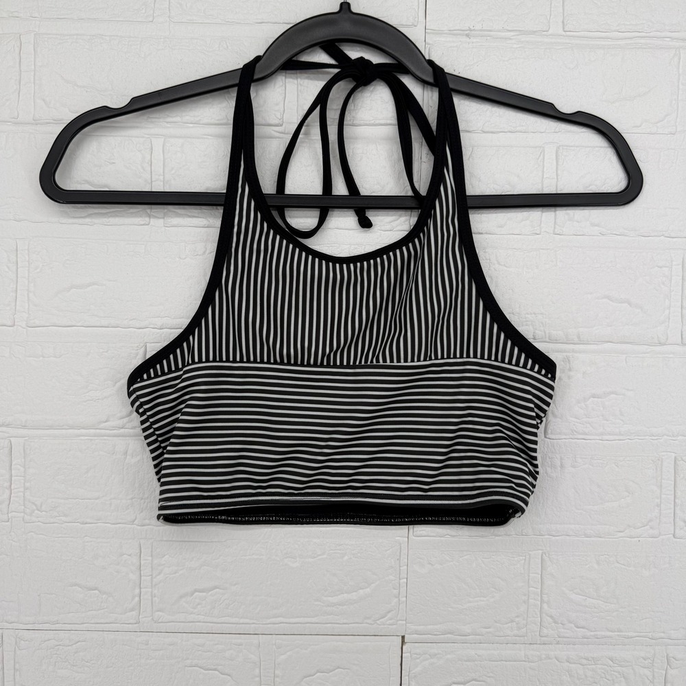 Madewell x Giejo Bikini Top Women Size S Black White Striped Halter Neck